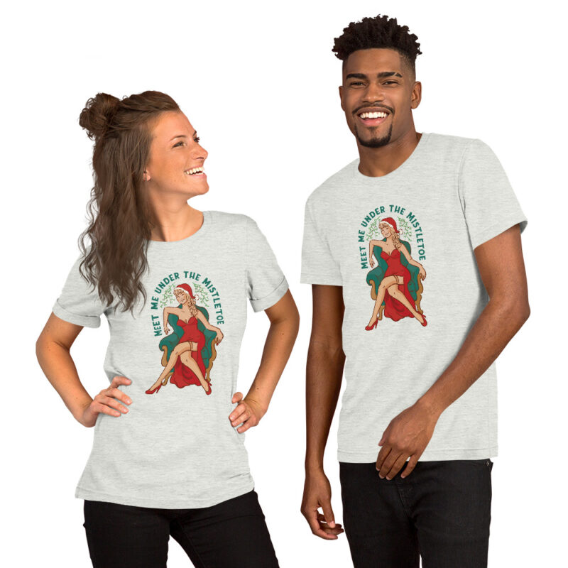 Weihnachts-Pin-up-Girl mit Mistelzweig Unisex-T-Shirt