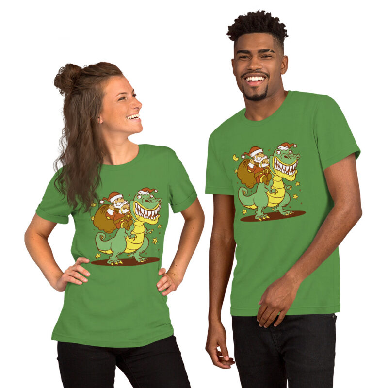 Weihnachtsmann auf Dinosaurier Unisex-T-Shirt