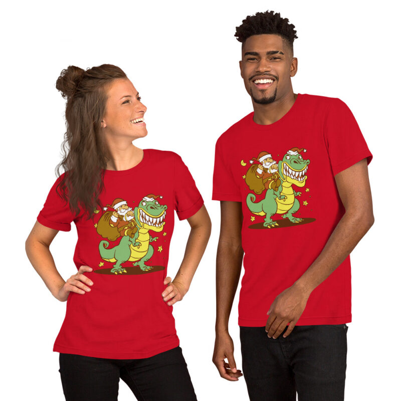 Weihnachtsmann auf Dinosaurier Unisex-T-Shirt – T-Shirts – klamottn.de