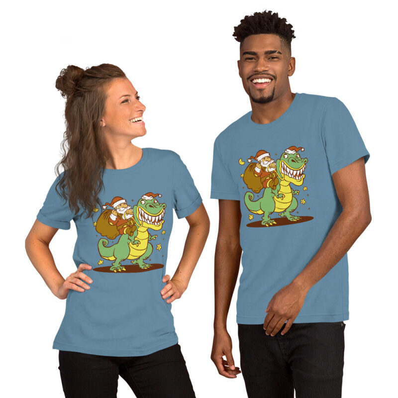 Weihnachtsmann auf Dinosaurier Unisex-T-Shirt