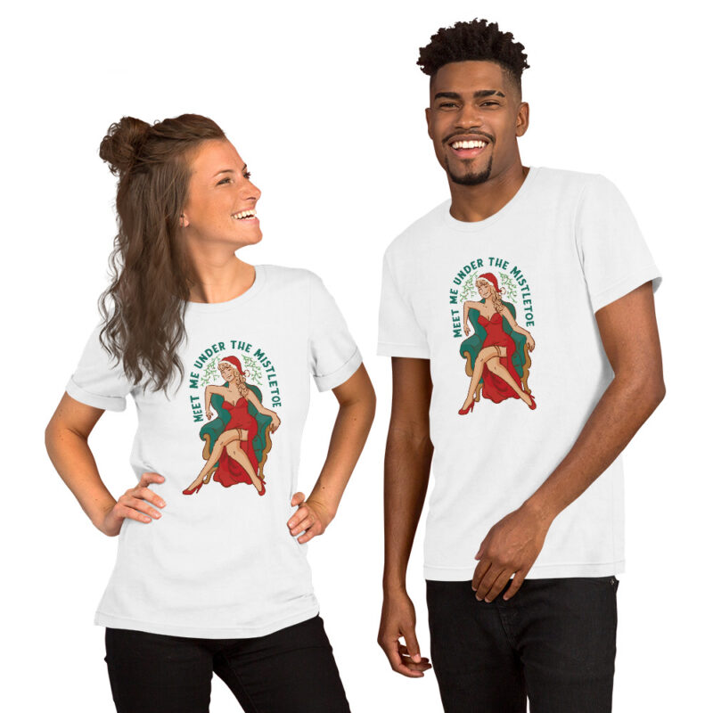 Weihnachts-Pin-up-Girl mit Mistelzweig Unisex-T-Shirt