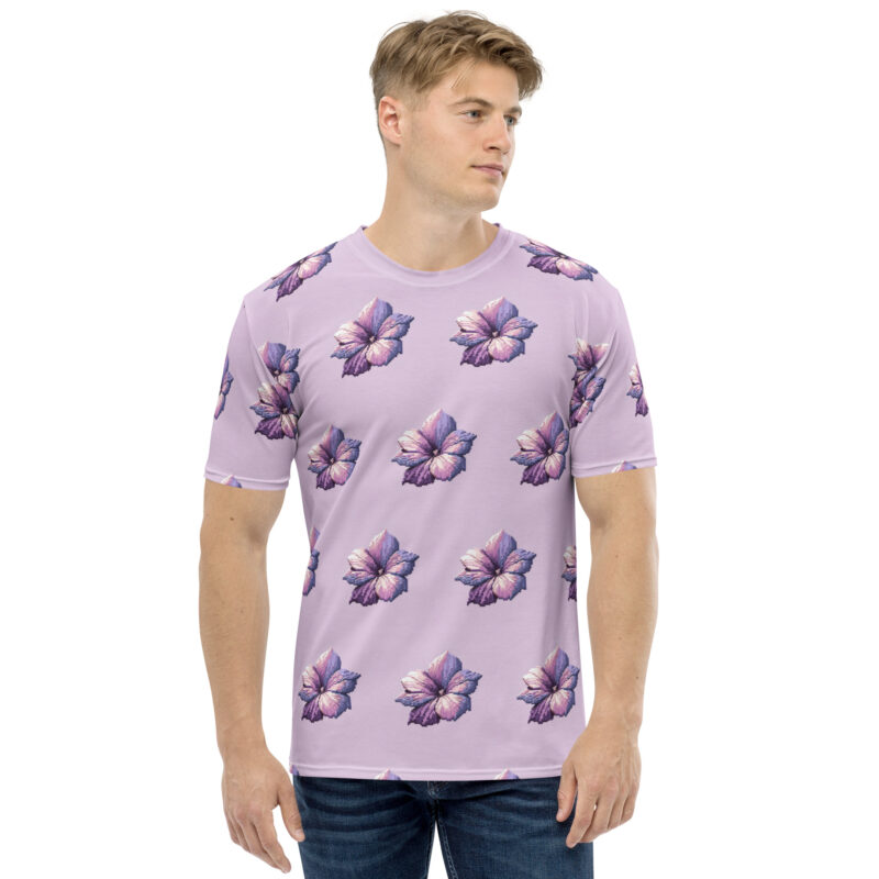 Pixel-Art Blumenillustration in lila Pastellfarben Allover-Herren-T-Shirt – T-Shirts – klamottn.de