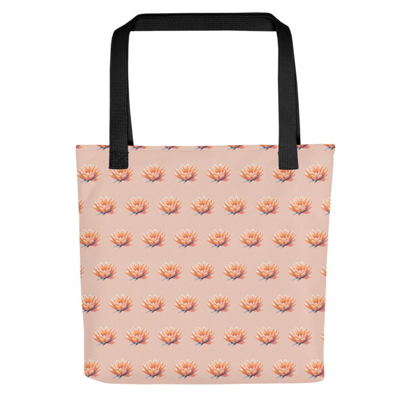 Pixel-Art Blumenillustration in Trendfarbe Orange 2024 Allover-Stoffbeutel