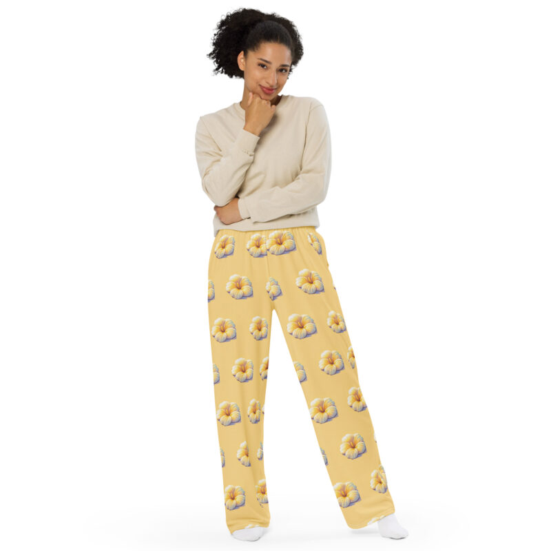 Retro-Pixel-Art Blume in gelben Pastell Sonnenuntergangsfarben Allover-Unisex-Hose – Hosen – klamottn.de