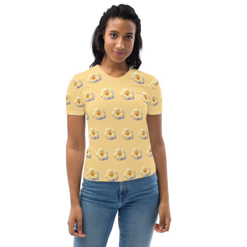 Retro-Pixel-Art Blume in gelben Pastell Sonnenuntergangsfarben Allover-Damen-T-Shirt – T-Shirts – klamottn.de