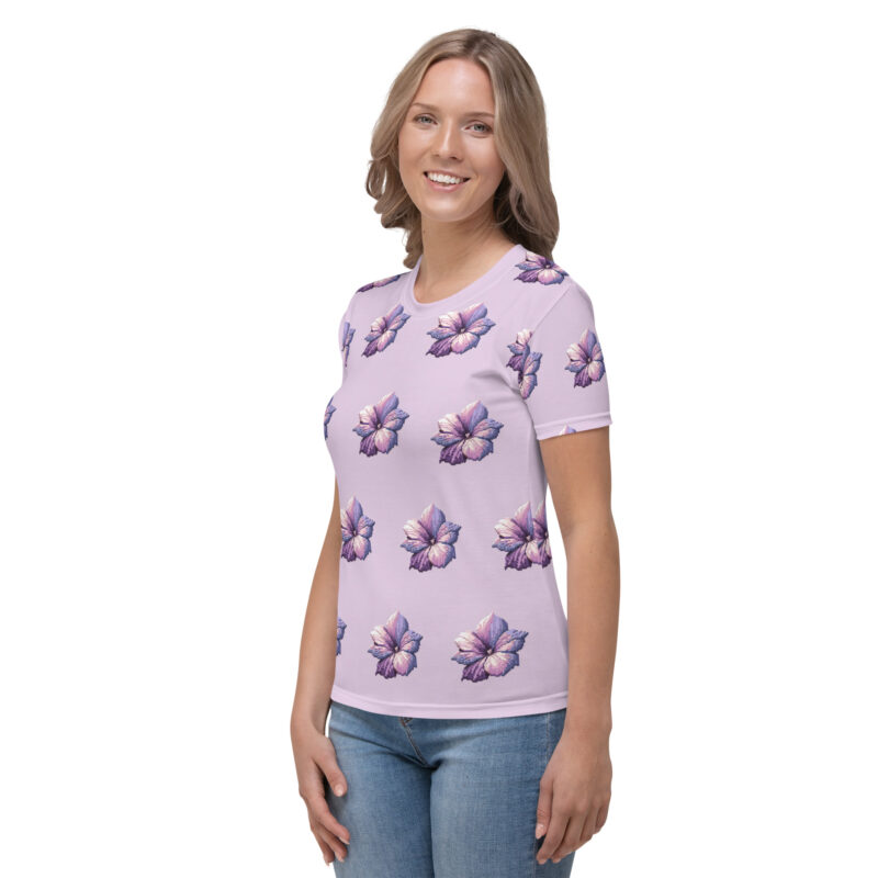 Pixel-Art Blumenillustration in lila Pastellfarben Allover-Damen-T-Shirt