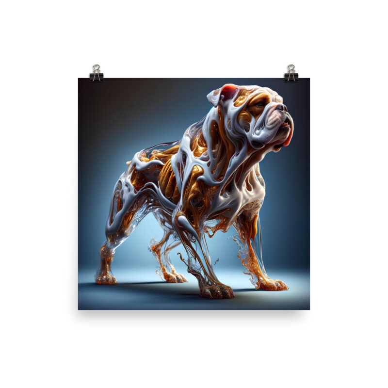 Glasfusion in Bewegung: Die Bulldogge in lebendiger Pose Poster