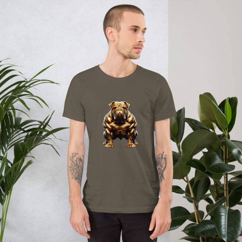Goldener Muskelbulldogge: Kraft trifft Kunst Unisex-T-Shirt