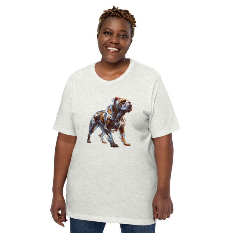 Glasfusion in Bewegung: Die Bulldogge in lebendiger Pose Unisex-T-Shirt – T-Shirts – klamottn.de