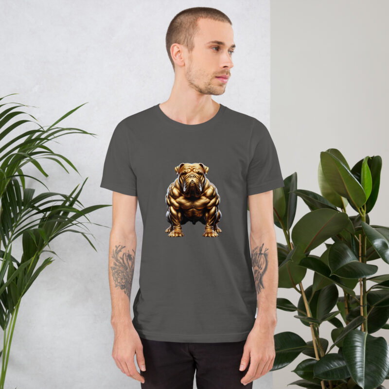 Goldener Muskelbulldogge: Kraft trifft Kunst Unisex-T-Shirt
