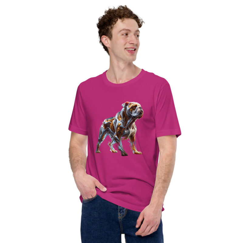Glasfusion in Bewegung: Die Bulldogge in lebendiger Pose Unisex-T-Shirt