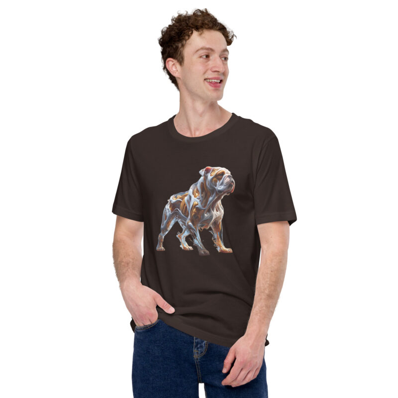 Glasfusion in Bewegung: Die Bulldogge in lebendiger Pose Unisex-T-Shirt
