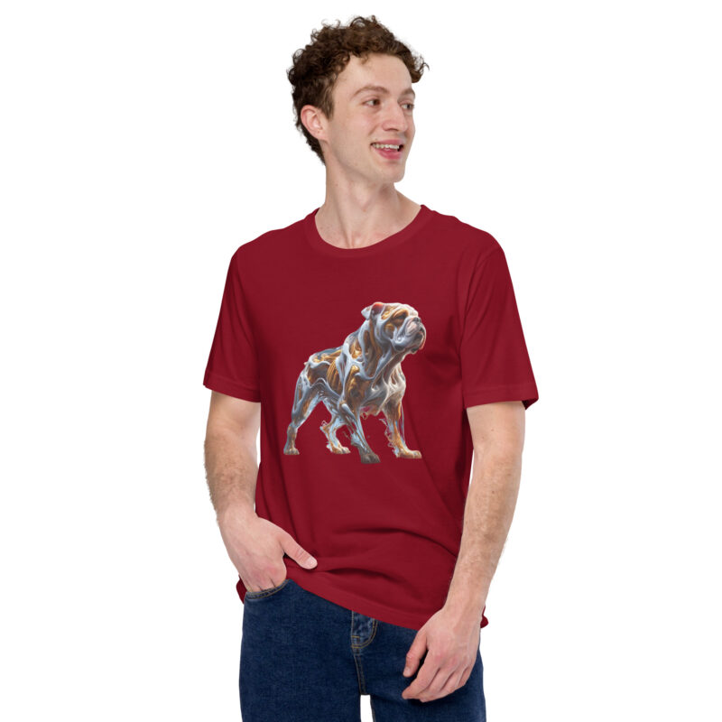 Glasfusion in Bewegung: Die Bulldogge in lebendiger Pose Unisex-T-Shirt