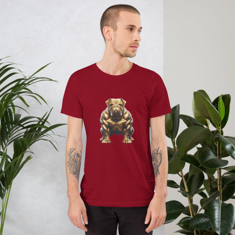Goldener Muskelbulldogge: Kraft trifft Kunst Unisex-T-Shirt