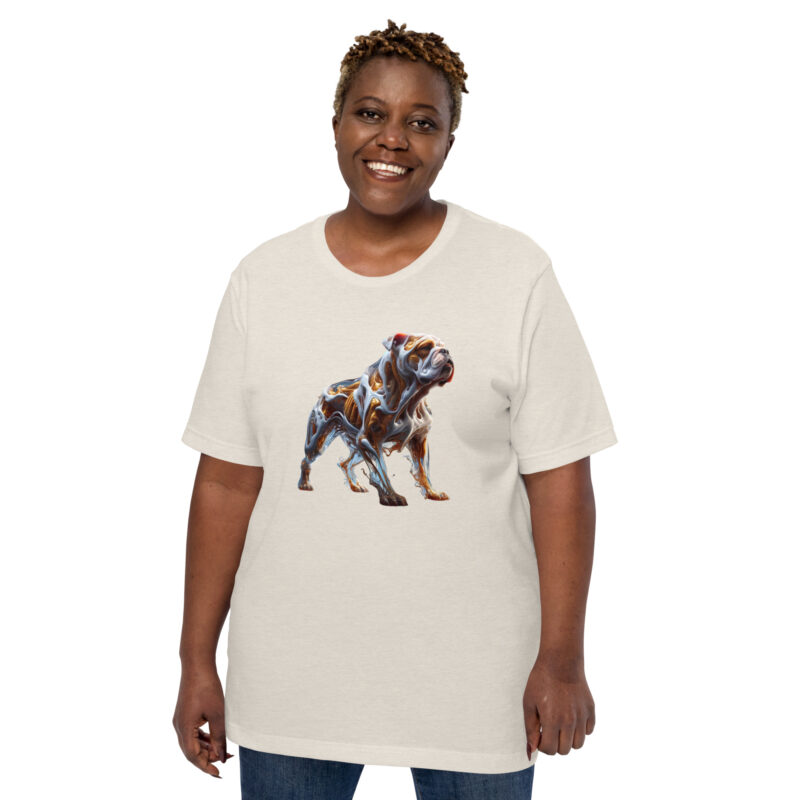 Glasfusion in Bewegung: Die Bulldogge in lebendiger Pose Unisex-T-Shirt – T-Shirts – klamottn.de