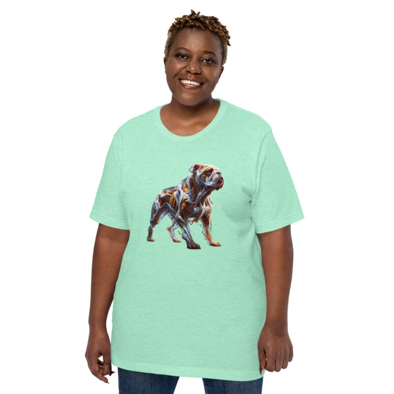 Glasfusion in Bewegung: Die Bulldogge in lebendiger Pose Unisex-T-Shirt – T-Shirts – klamottn.de