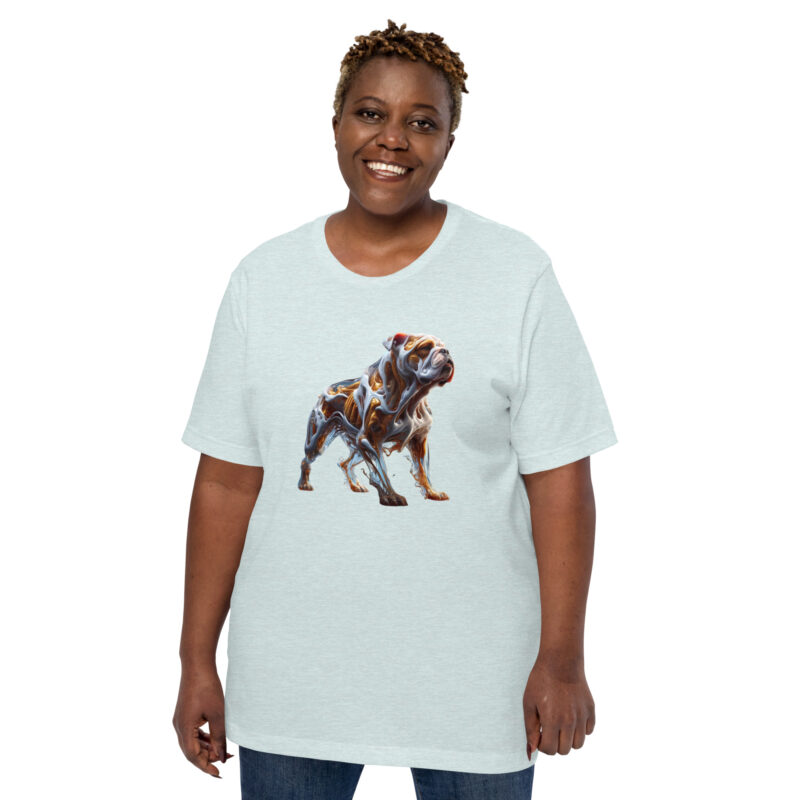 Glasfusion in Bewegung: Die Bulldogge in lebendiger Pose Unisex-T-Shirt – T-Shirts – klamottn.de