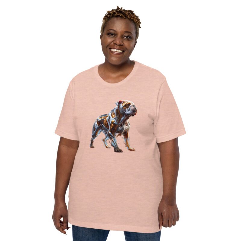Glasfusion in Bewegung: Die Bulldogge in lebendiger Pose Unisex-T-Shirt – T-Shirts – klamottn.de