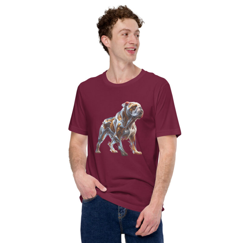 Glasfusion in Bewegung: Die Bulldogge in lebendiger Pose Unisex-T-Shirt