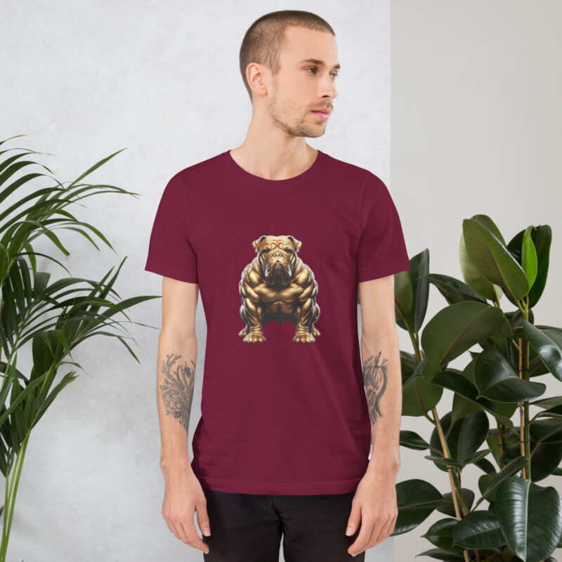 Goldener Muskelbulldogge: Kraft trifft Kunst Unisex-T-Shirt