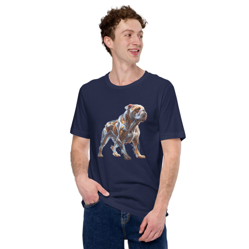 Glasfusion in Bewegung: Die Bulldogge in lebendiger Pose Unisex-T-Shirt