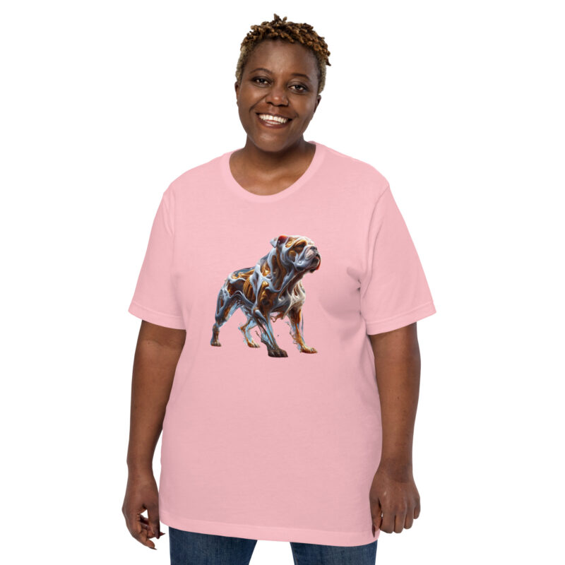 Glasfusion in Bewegung: Die Bulldogge in lebendiger Pose Unisex-T-Shirt – T-Shirts – klamottn.de