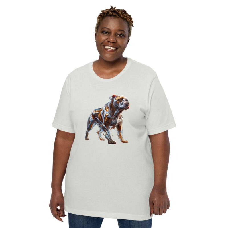 Glasfusion in Bewegung: Die Bulldogge in lebendiger Pose Unisex-T-Shirt – T-Shirts – klamottn.de