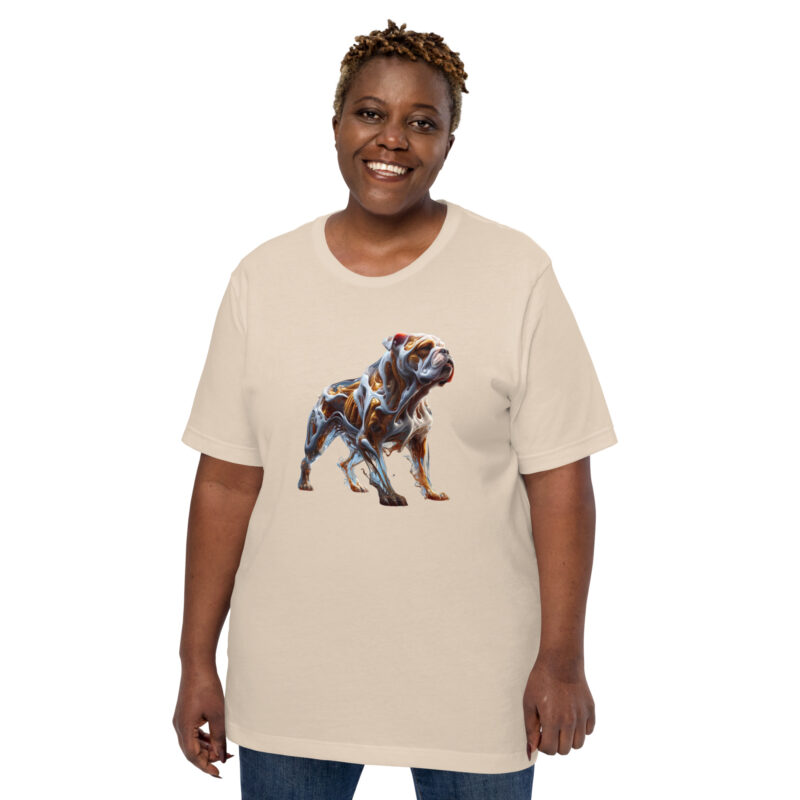 Glasfusion in Bewegung: Die Bulldogge in lebendiger Pose Unisex-T-Shirt – T-Shirts – klamottn.de