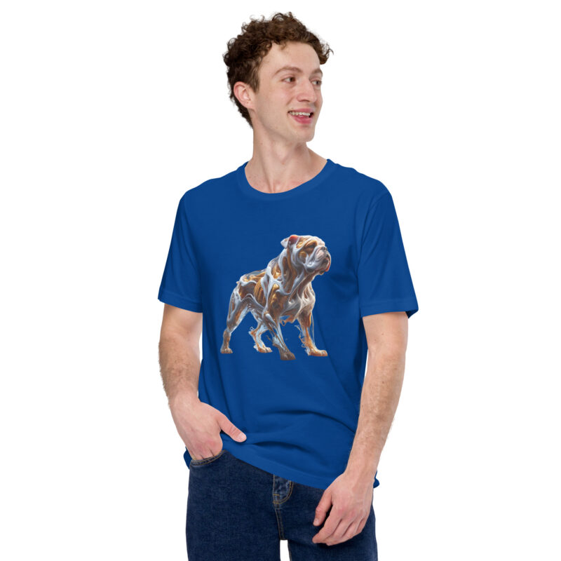 Glasfusion in Bewegung: Die Bulldogge in lebendiger Pose Unisex-T-Shirt