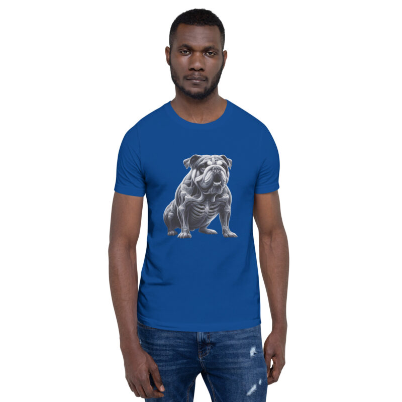 Anatomische Eleganz: Die Bulldogge im Röntgenblick Unisex-T-Shirt