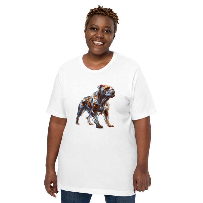 Glasfusion in Bewegung: Die Bulldogge in lebendiger Pose Unisex-T-Shirt – T-Shirts – klamottn.de