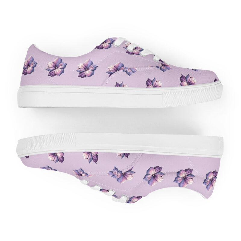 Pixel-Art Blumenillustration in lila Pastellfarben Allover-Damen-Canvas-Schuhe