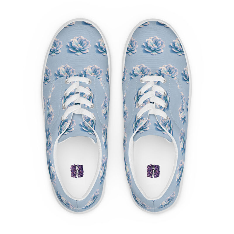 3D Voxel-Blumenillustration in Trendfarbe Hellblau 2024 Allover-Damen-Canvas-Schuhe – Schuhe – klamottn.de