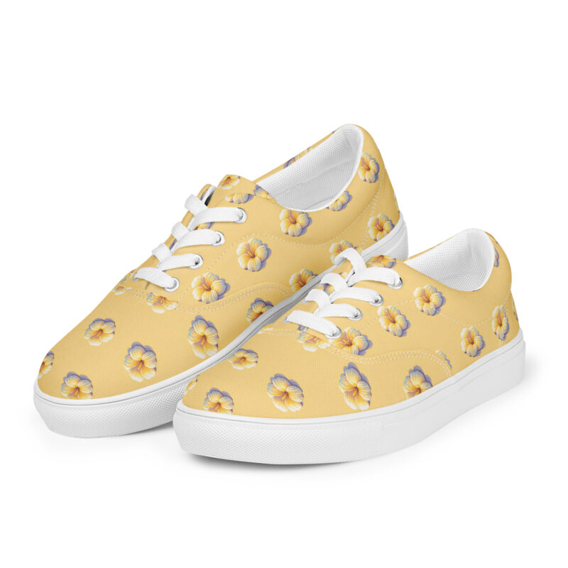 Retro-Pixel-Art Blume in gelben Pastell Sonnenuntergangsfarben Allover-Damen-Canvas-Schuhe