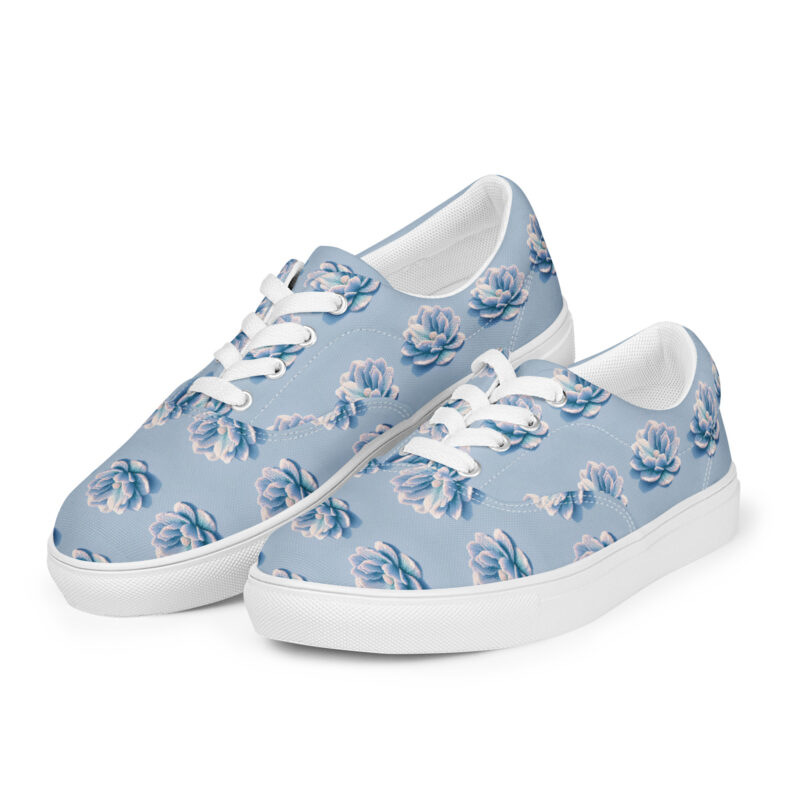 3D Voxel-Blumenillustration in Trendfarbe Hellblau 2024 Allover-Damen-Canvas-Schuhe – Schuhe – klamottn.de