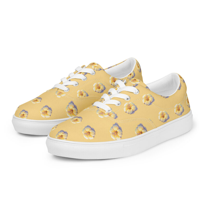 Retro-Pixel-Art Blume in gelben Pastell Sonnenuntergangsfarben Allover-Damen-Canvas-Schuhe