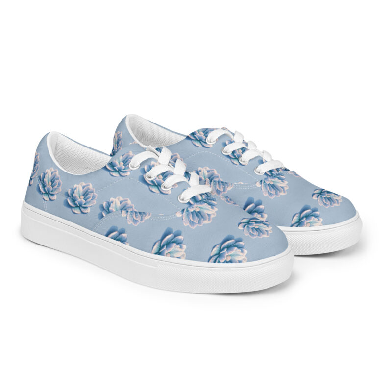 3D Voxel-Blumenillustration in Trendfarbe Hellblau 2024 Allover-Damen-Canvas-Schuhe – Schuhe – klamottn.de