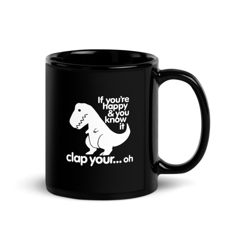 Schwarze glänzende Dino Clap Fail Tasse