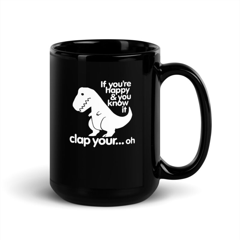 Schwarze glänzende Dino Clap Fail Tasse
