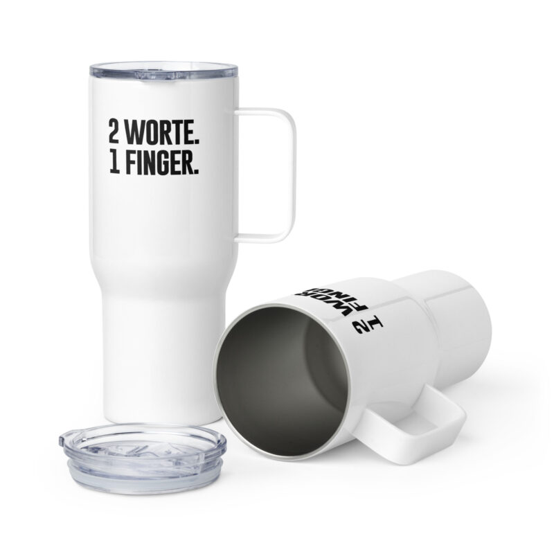 2 Worte. 1 Finger. Reisebecher mit Griff – Accessoires – klamottn.de