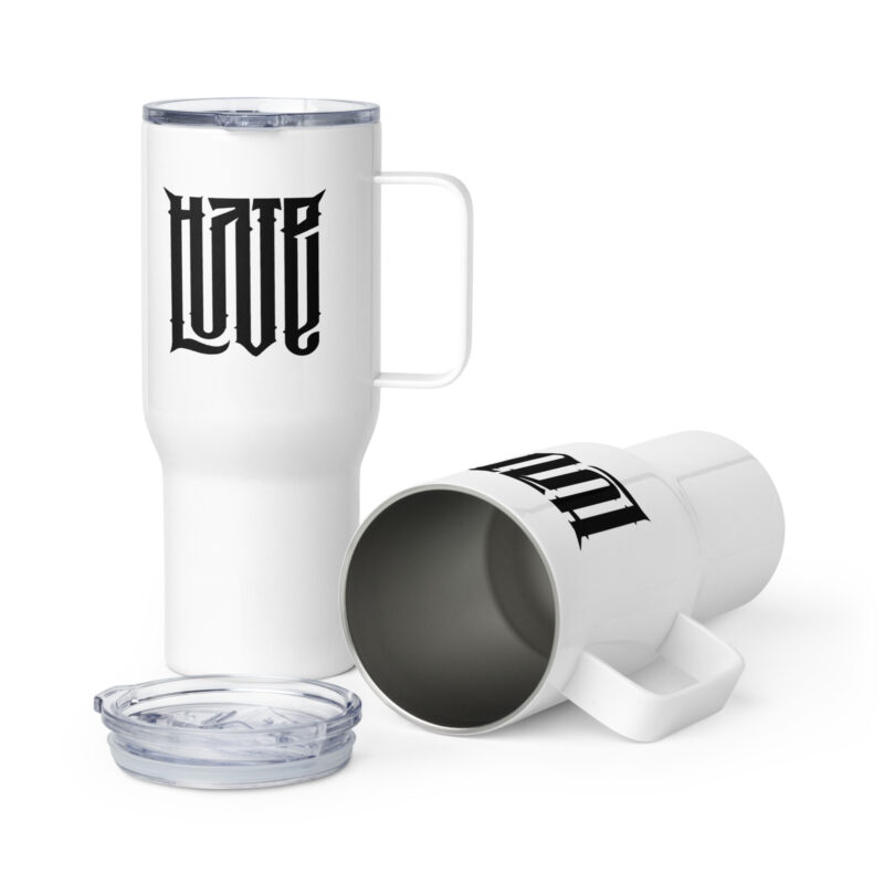 Love/Hate – Zwei Emotionen Reisebecher mit Griff – Accessoires – klamottn.de
