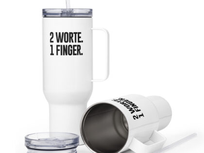 2 Worte. 1 Finger. Reisebecher mit Griff – Accessoires – klamottn.de 2 Worte. 1 Finger. Reisebecher mit Griff – Accessoires – klamottn.de