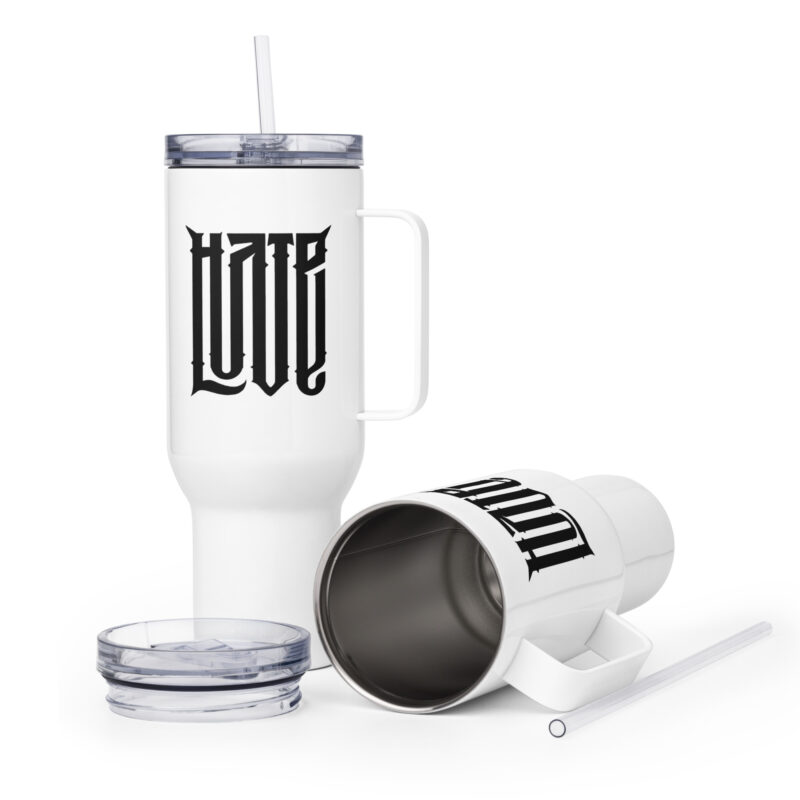Love/Hate – Zwei Emotionen Reisebecher mit Griff – Accessoires – klamottn.de