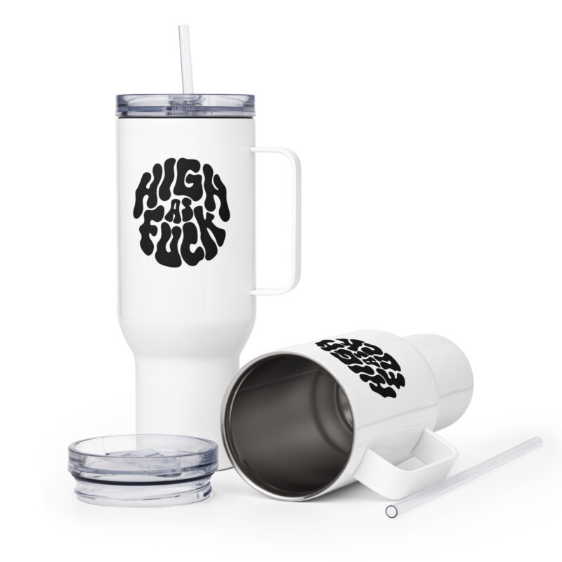 High as Fuck – Trippy Vibes Reisebecher mit Griff