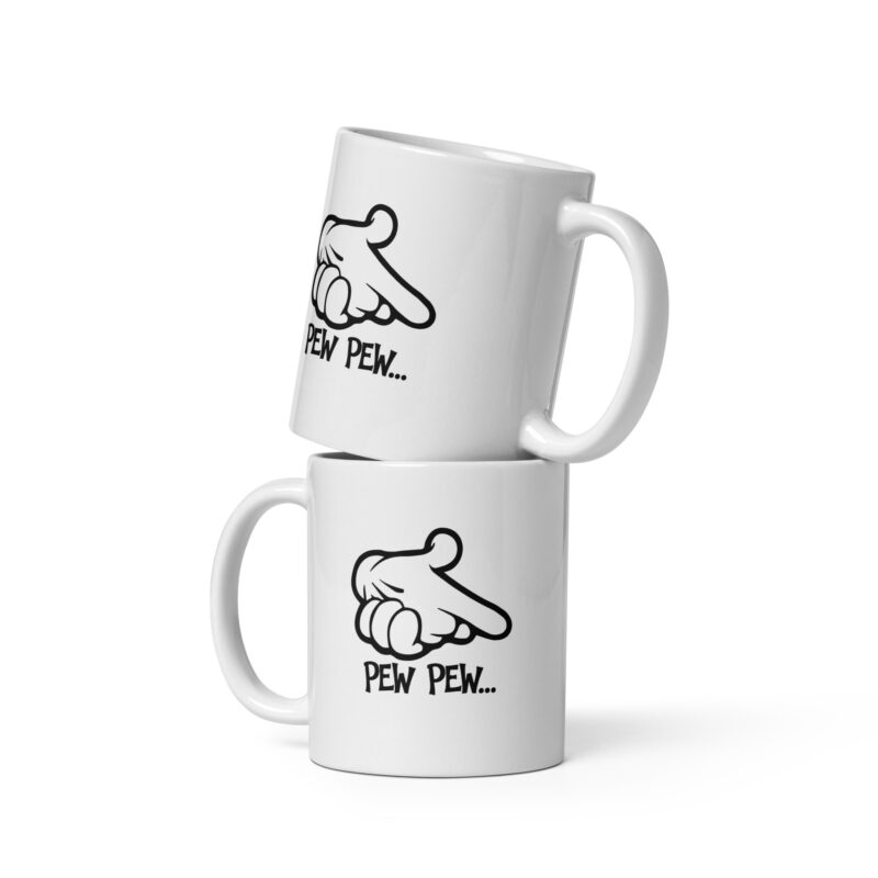 Weiße, glänzende Pew Pew… Hand Tasse
