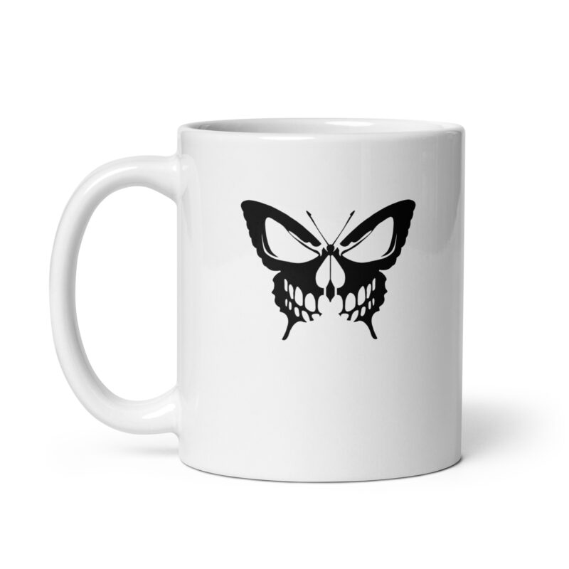 Weiße, glänzende Schmetterling Schädel Tasse