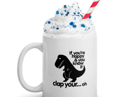 Weiße, glänzende Dino Clap Fail Tasse – Home & Living – klamottn.de