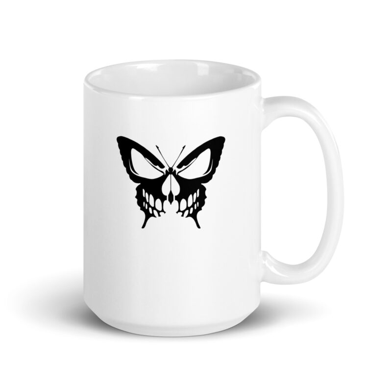 Weiße, glänzende Schmetterling Schädel Tasse