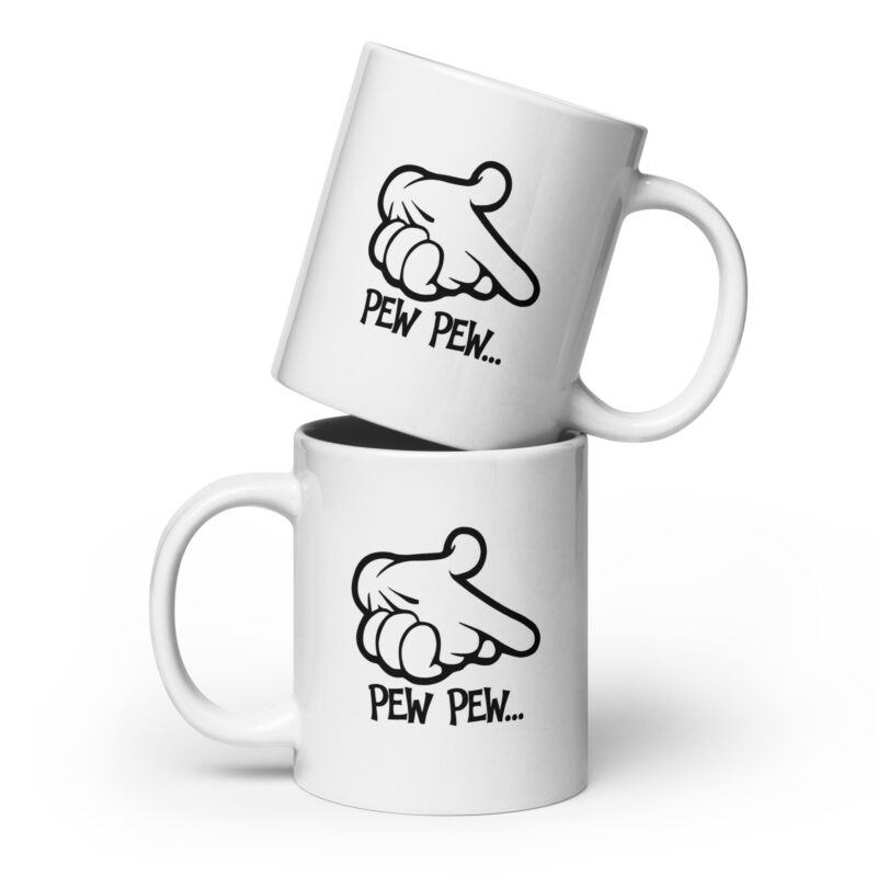 Weiße, glänzende Pew Pew… Hand Tasse