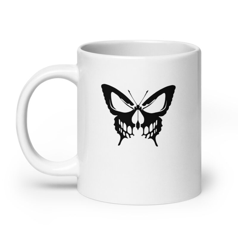 Weiße, glänzende Schmetterling Schädel Tasse